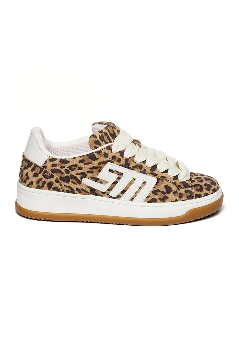 Pantofi sport low-cut de piele, Alb/Maro inchis/Maro nisip