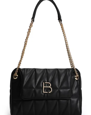 Geanta de piele ecologica cu bareta de umar si aspect matlasat, Negru, 22x30x10