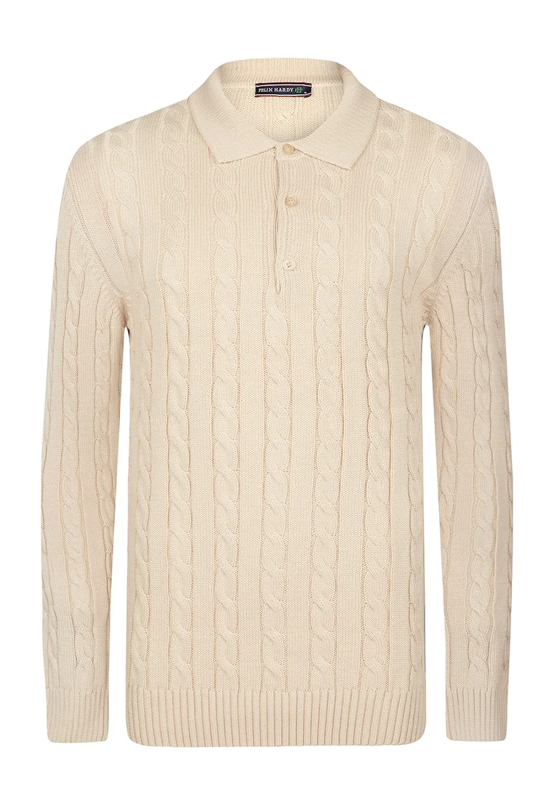 Pulover polo cu model torsade, Bej deschis
