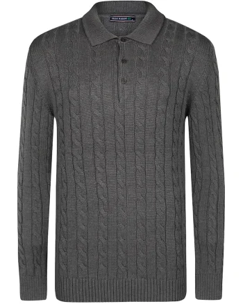 Pulover polo cu model torsade, Gri inchis