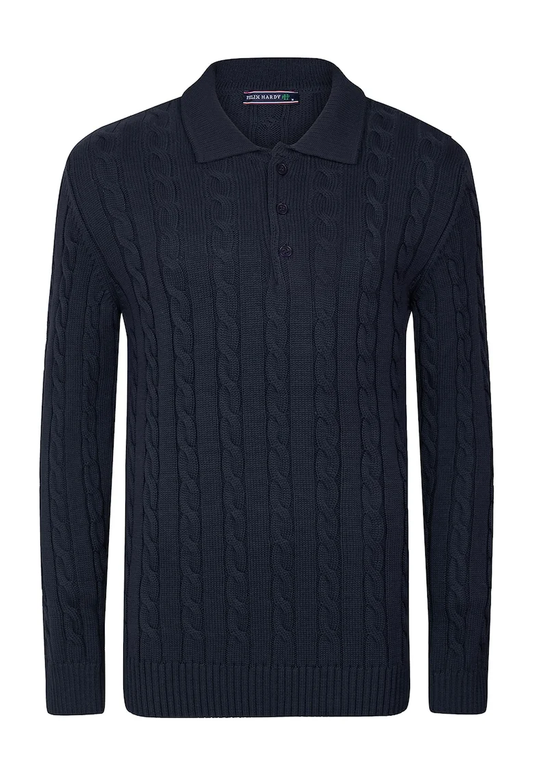 Pulover polo cu model torsade, Bleumarin