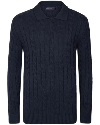 Pulover polo cu model torsade, Bleumarin