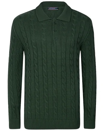 Pulover polo cu model torsade, Verde englez