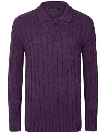Pulover polo cu model torsade, Violet