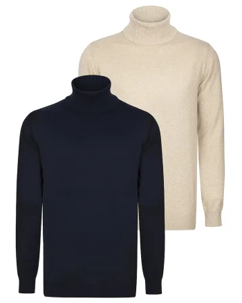 Set de pulovere din bumbac cu guler inalt - 2 Piese, Bej/Bleumarin