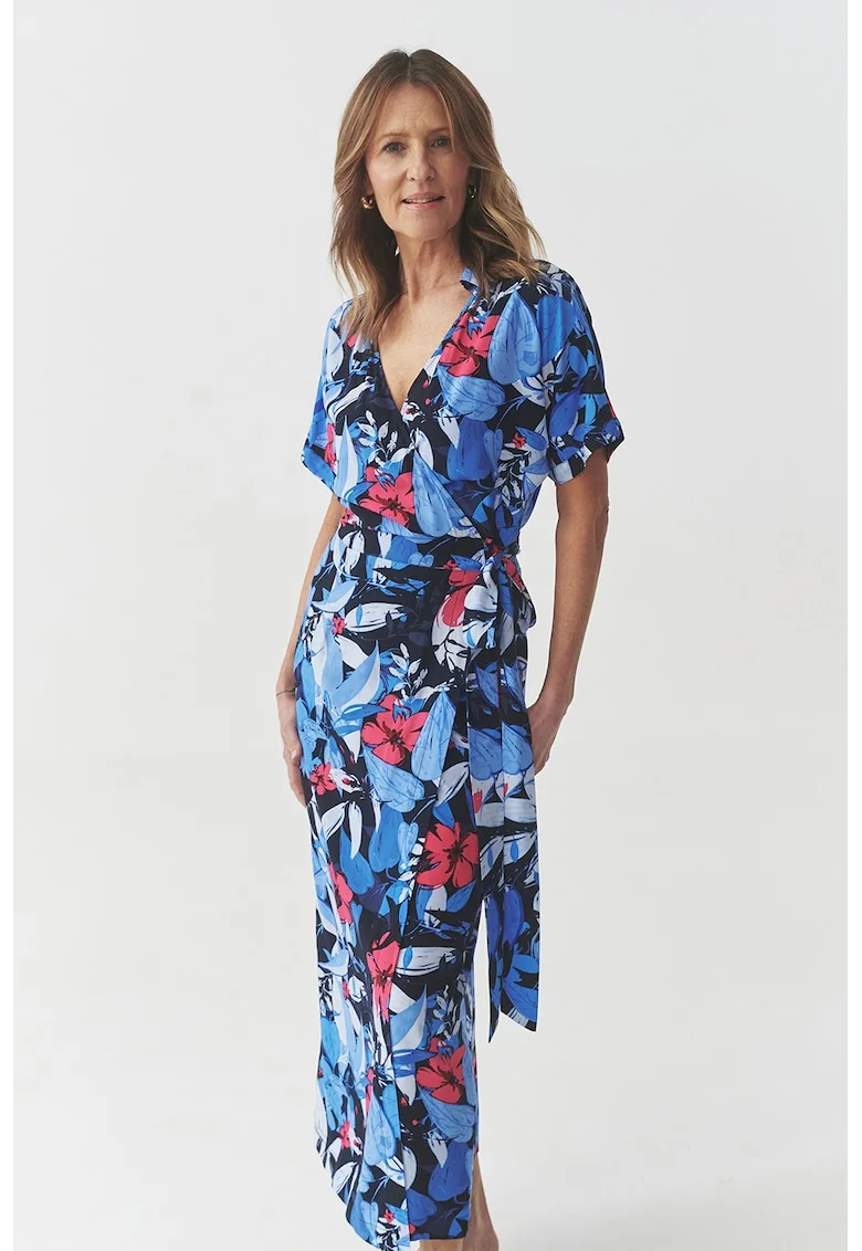 Rochie maxi cu model petrecut, Rosu/Negru/Albastru deschis