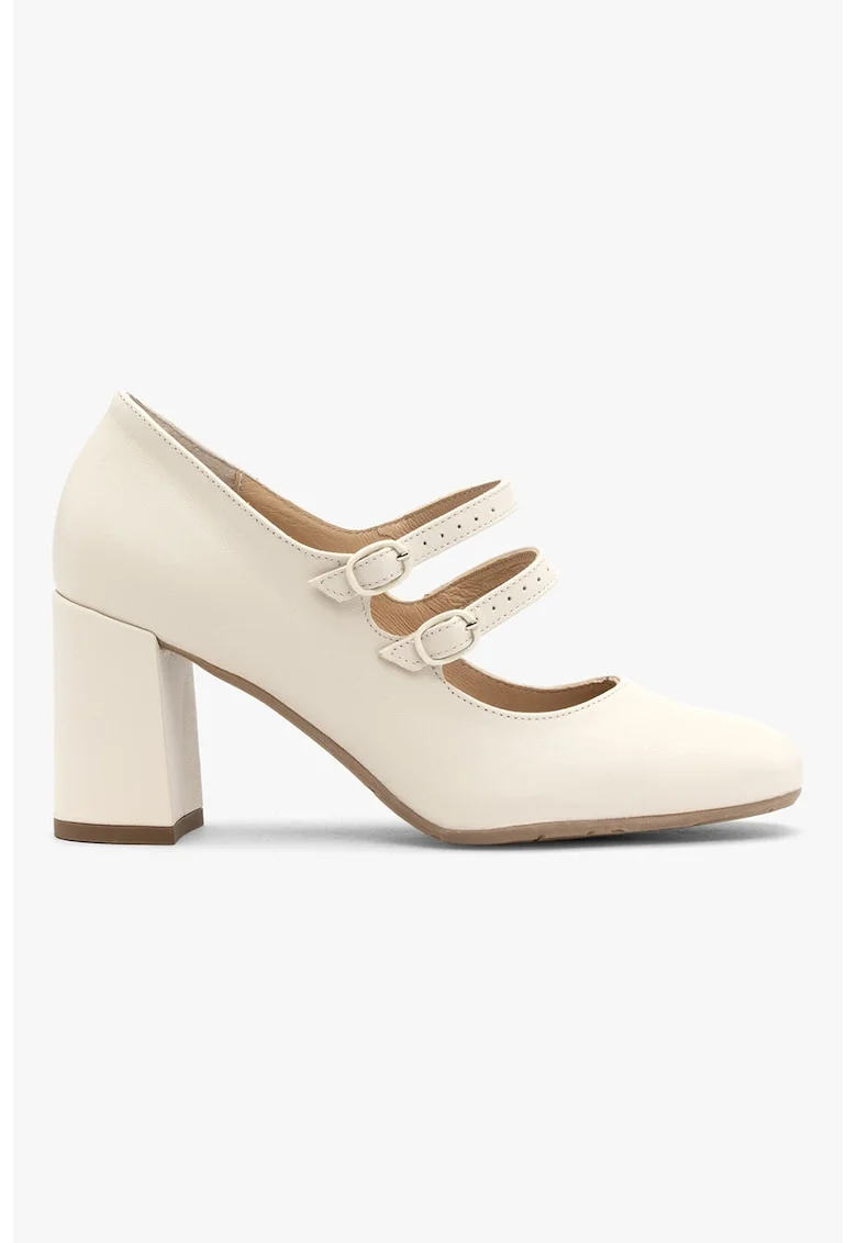Pantofi de piele cu toc masiv, Crem