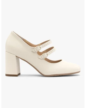 Pantofi de piele cu toc masiv, Crem