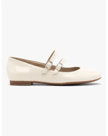 Balerini Mary Jane din piele, Crem