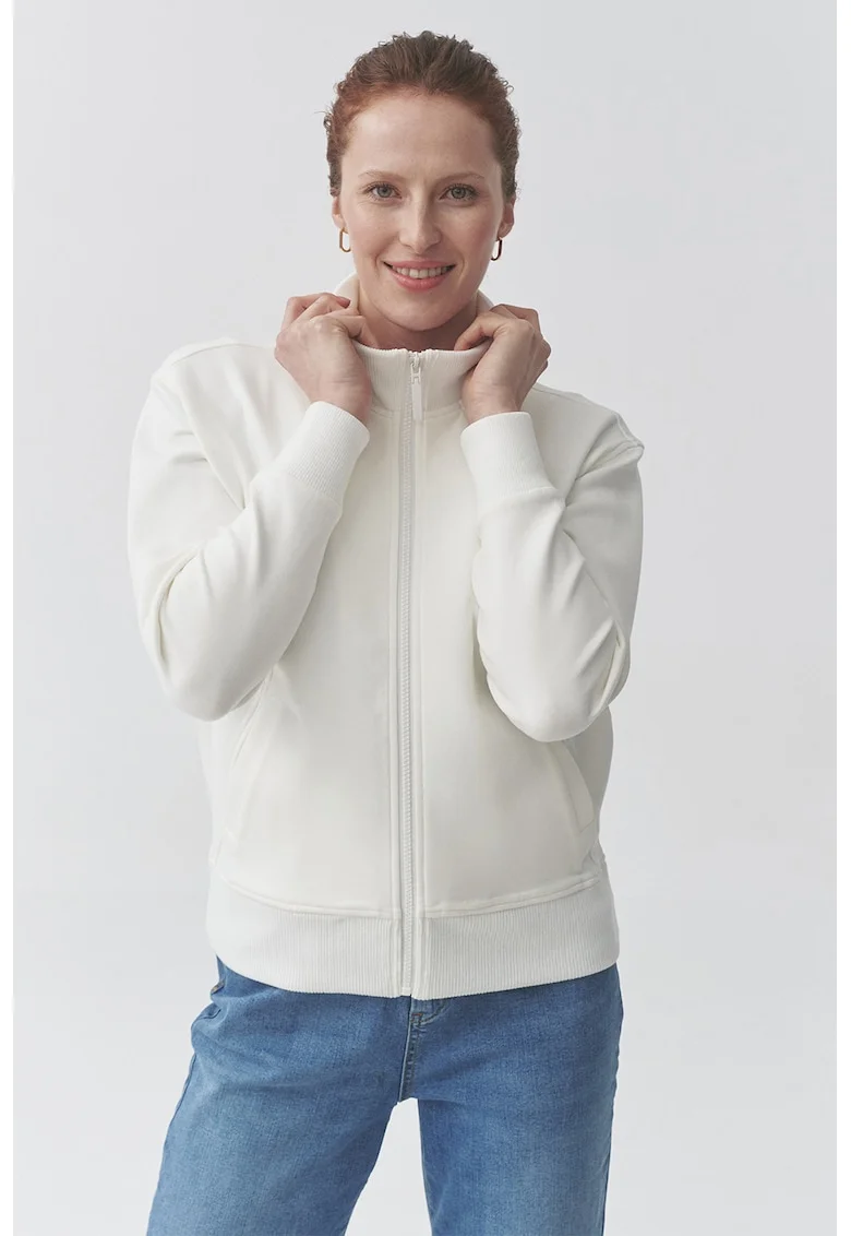 Bluza de trening cu guler inalt, Alb optic