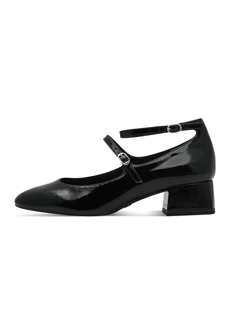Pantofi de piele ecologica cu toc masiv, Negru