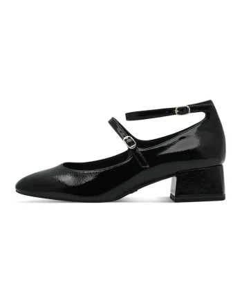 Pantofi de piele ecologica cu toc masiv, Negru