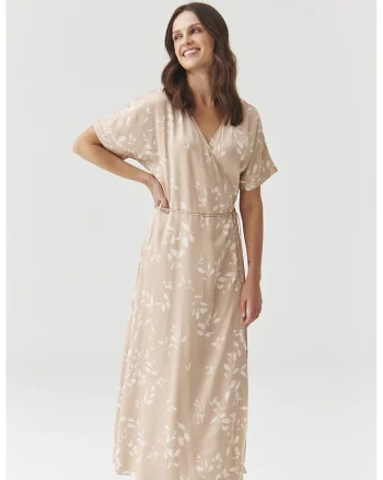 Rochie cu model petrecut, Maro nisip/Alb murdar