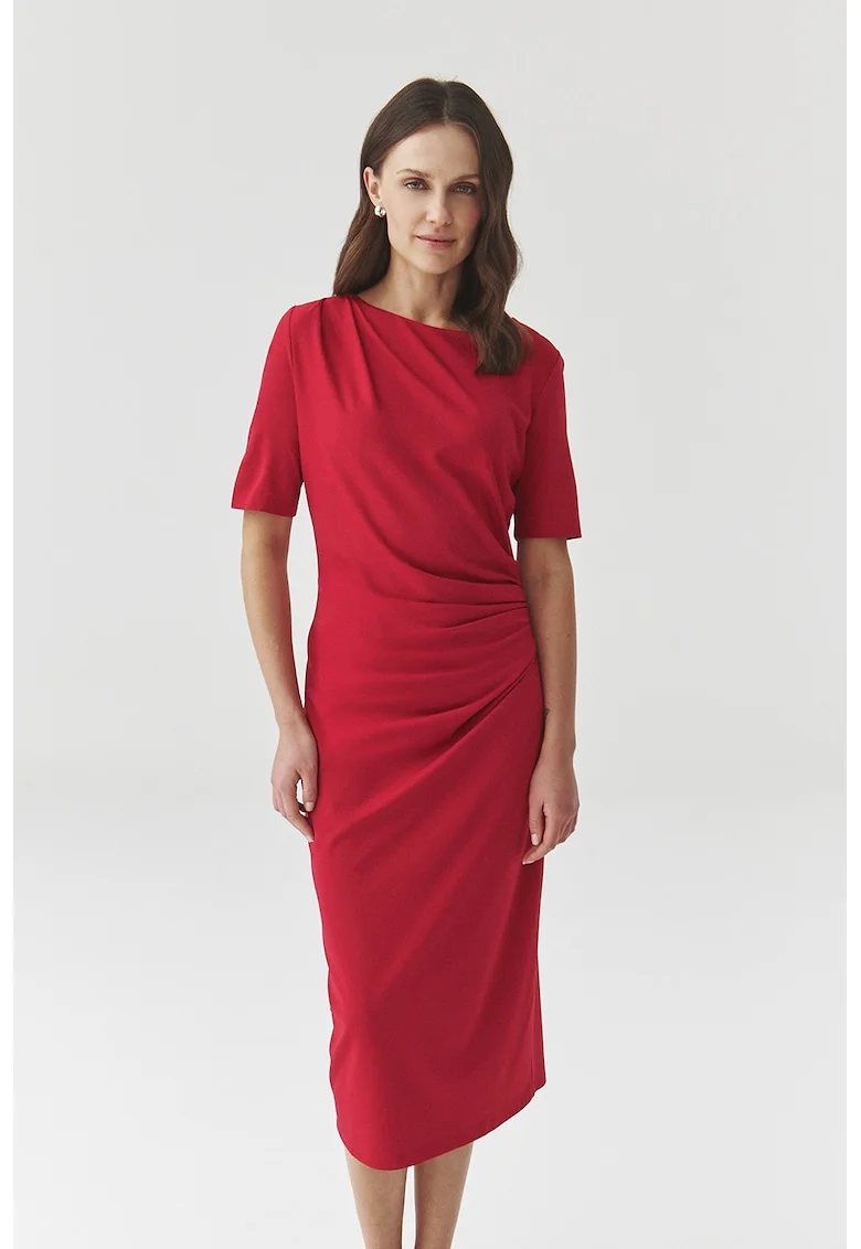 Rochie midi cu model drapat Primrose, Rosu
