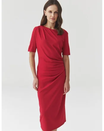 Rochie midi cu model drapat Primrose, Rosu