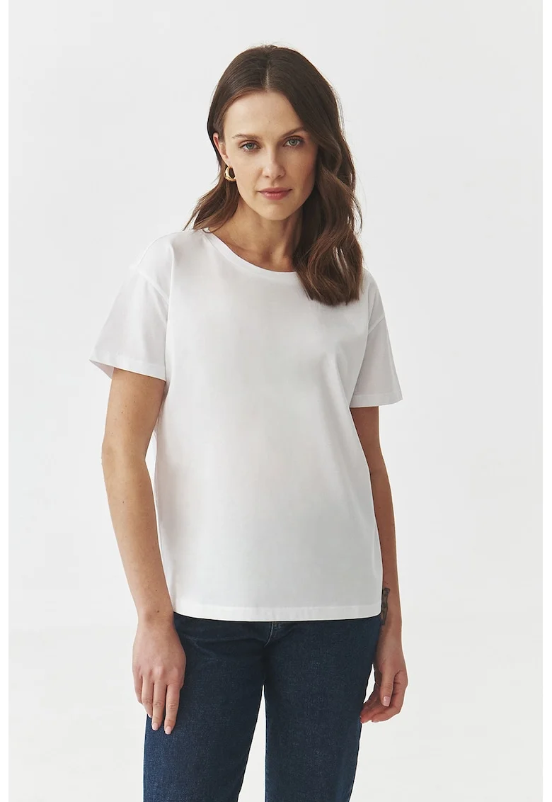 Tricou uni cu decolteu barcuta, Alb optic