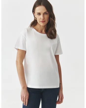 Tricou uni cu decolteu barcuta, Alb optic