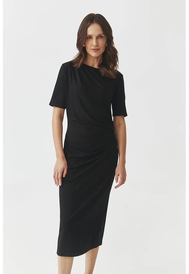 Rochie midi cu model drapat Primrose, Negru