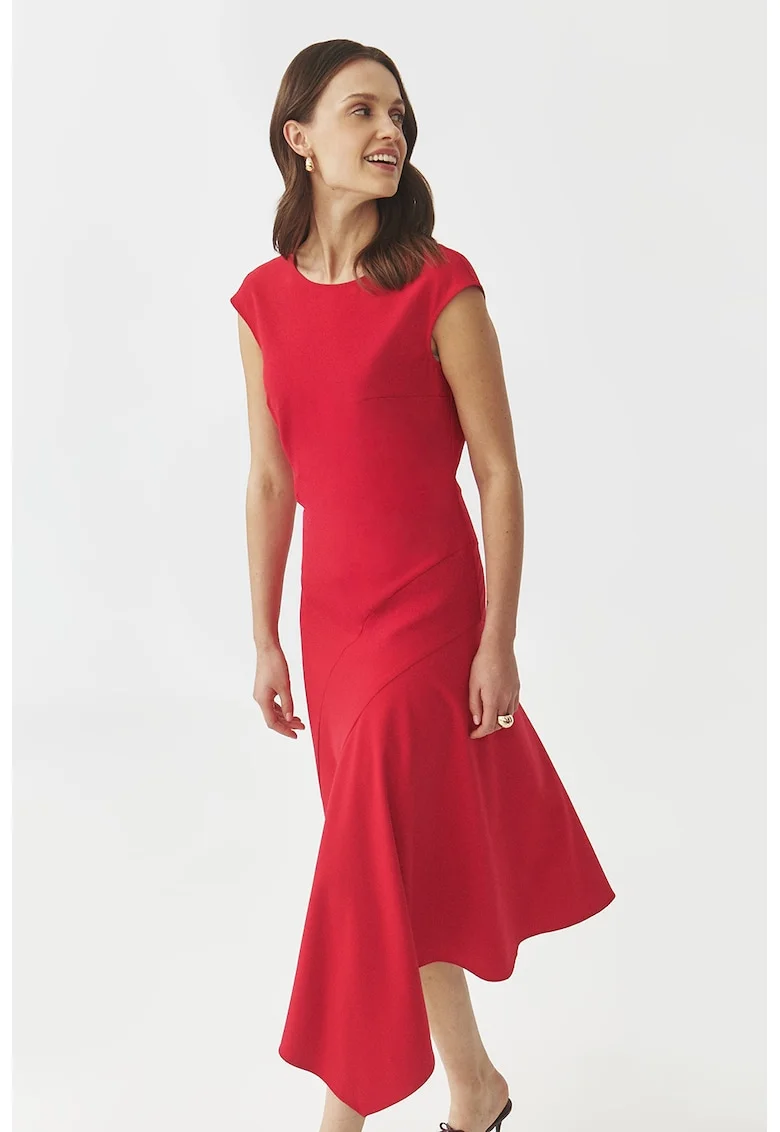 Rochie midi cu croiala asimetrica, Rosu