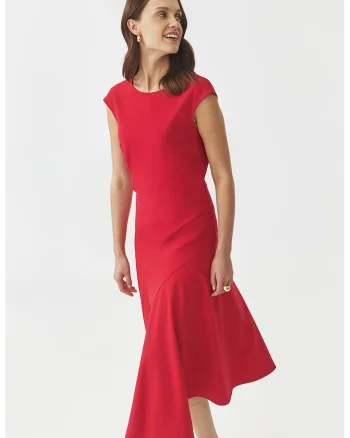 Rochie midi cu croiala asimetrica, Rosu