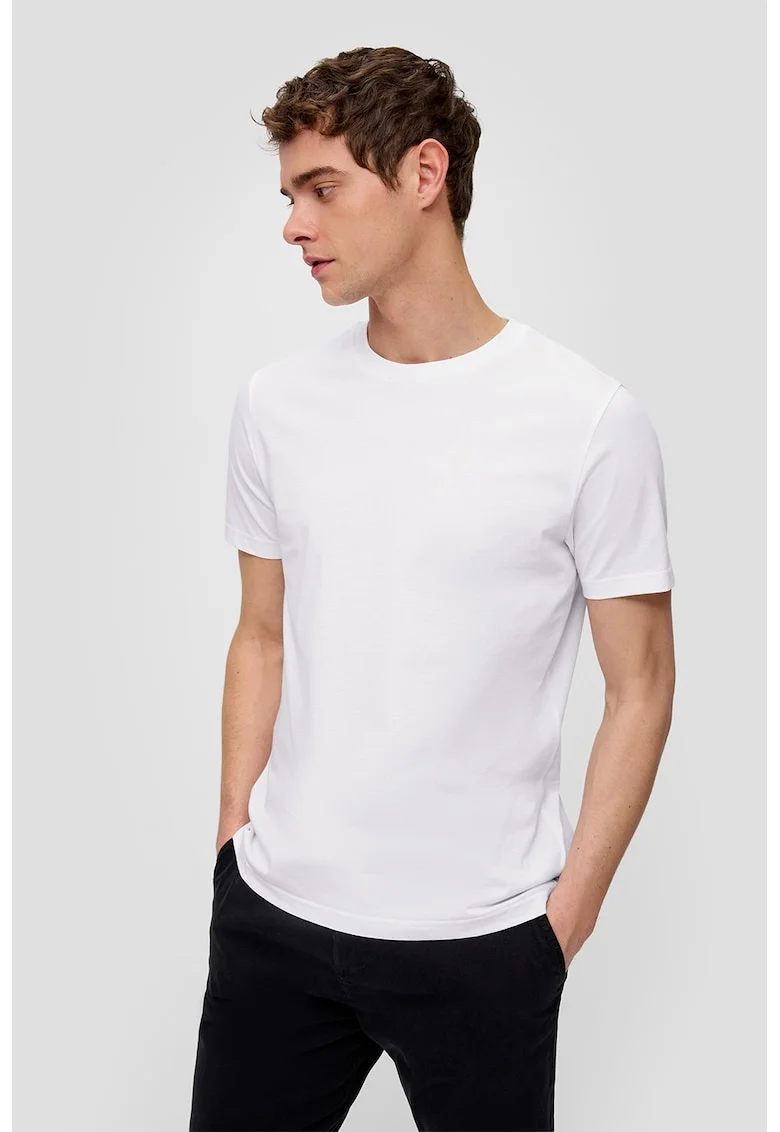 Tricou de bumbac cu decolteu la baza gatului, Alb