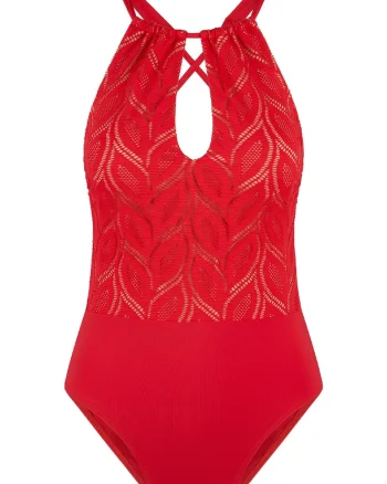 Costum de baie intreg cu bretele incrucisate pe partea din spate, Rosu