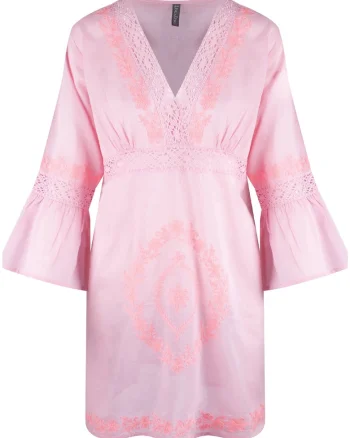 Rochie de plaja cu decolteu in V, Roz pastel