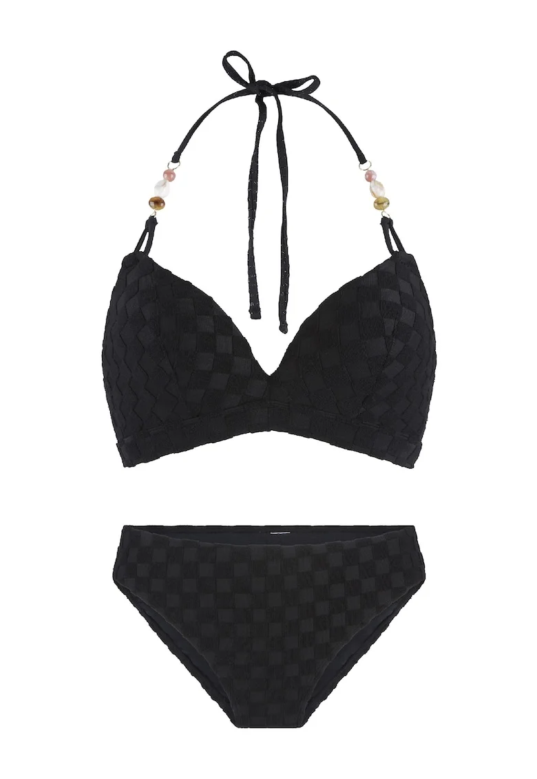 Costum de baie din doua piese cu burete, Negru