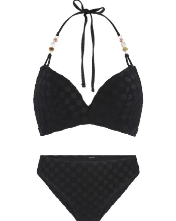 Costum de baie din doua piese cu burete, Negru