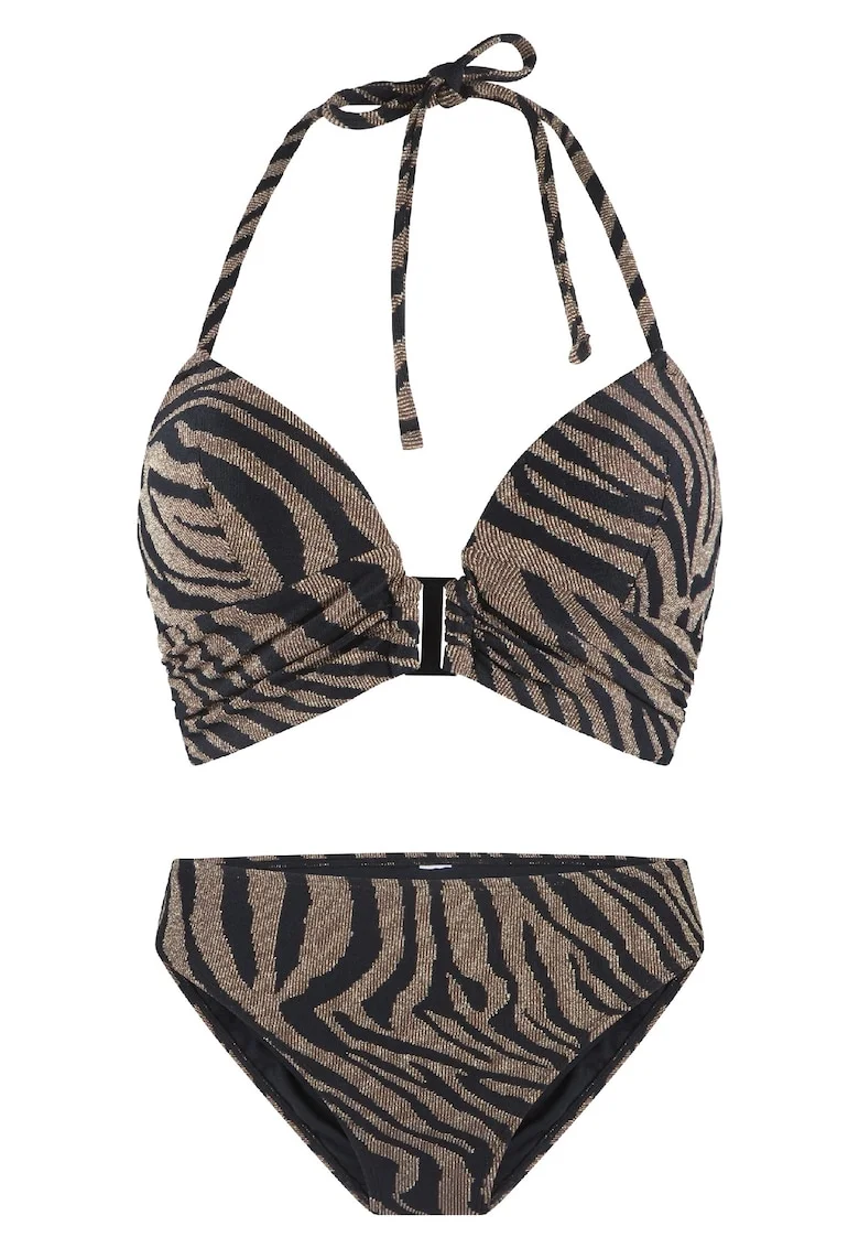 Costum de baie din doua piese cu animal print, Negru