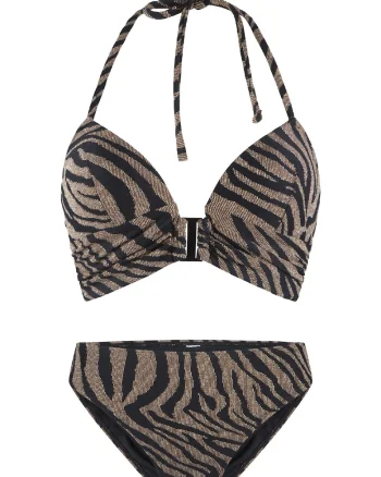 Costum de baie din doua piese cu animal print, Negru