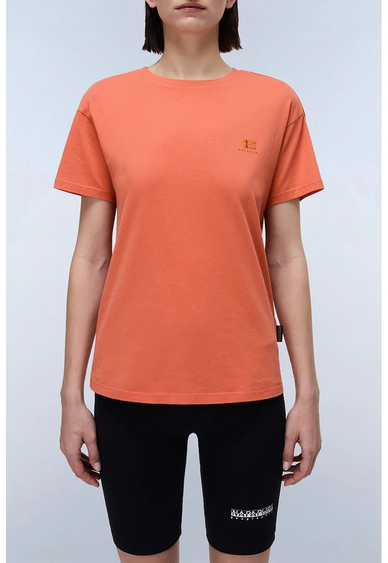 Tricou de bumbac cu decolteu la baza gatului Nina, Portocaliu
