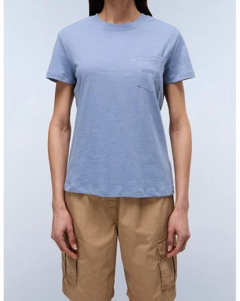 Tricou de bumbac cu buzunar pe piept Eclair, Albastru prafuit
