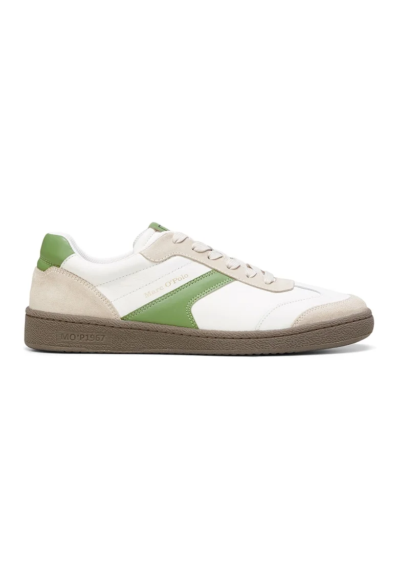 Pantofi sport de piele si piele intoarsa, Alb/Verde fistic