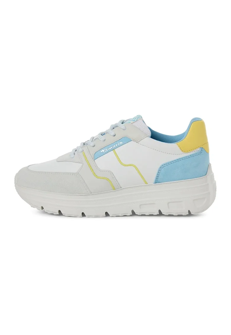 Pantofi sport cu insertii de piele intoarsa, Gri deschis/Galben/Albastru deschis
