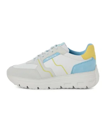 Pantofi sport cu insertii de piele intoarsa, Gri deschis/Galben/Albastru deschis