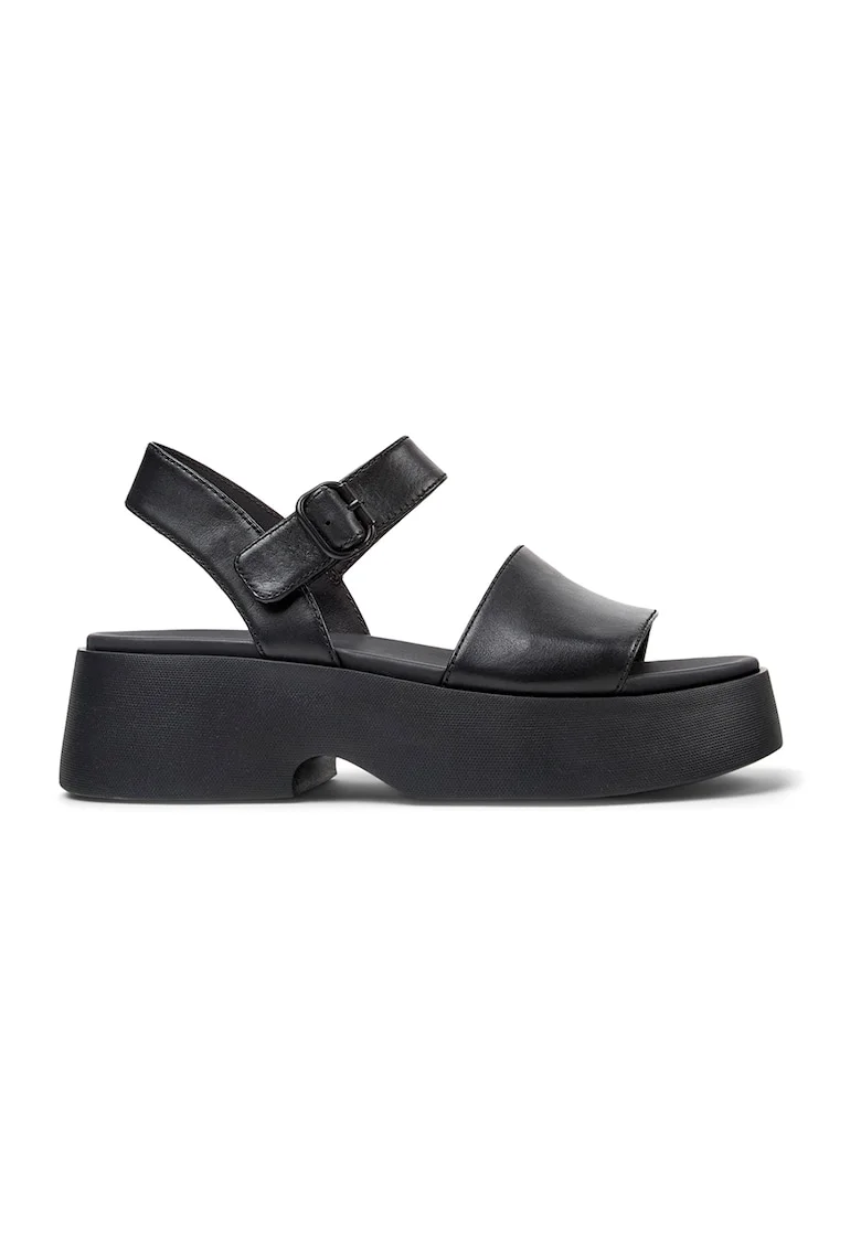 Sandale din piele cu talpa demi-wedge si catarama, Negru
