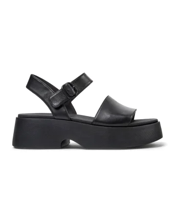 Sandale din piele cu talpa demi-wedge si catarama, Negru