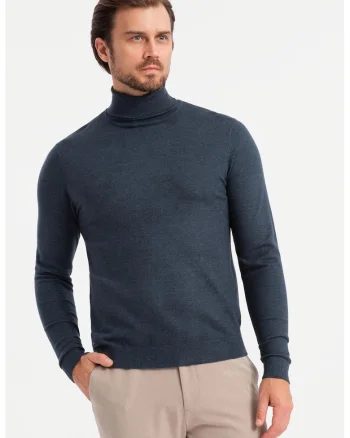 Pulover slim fit cu guler inalt, Bleumarin