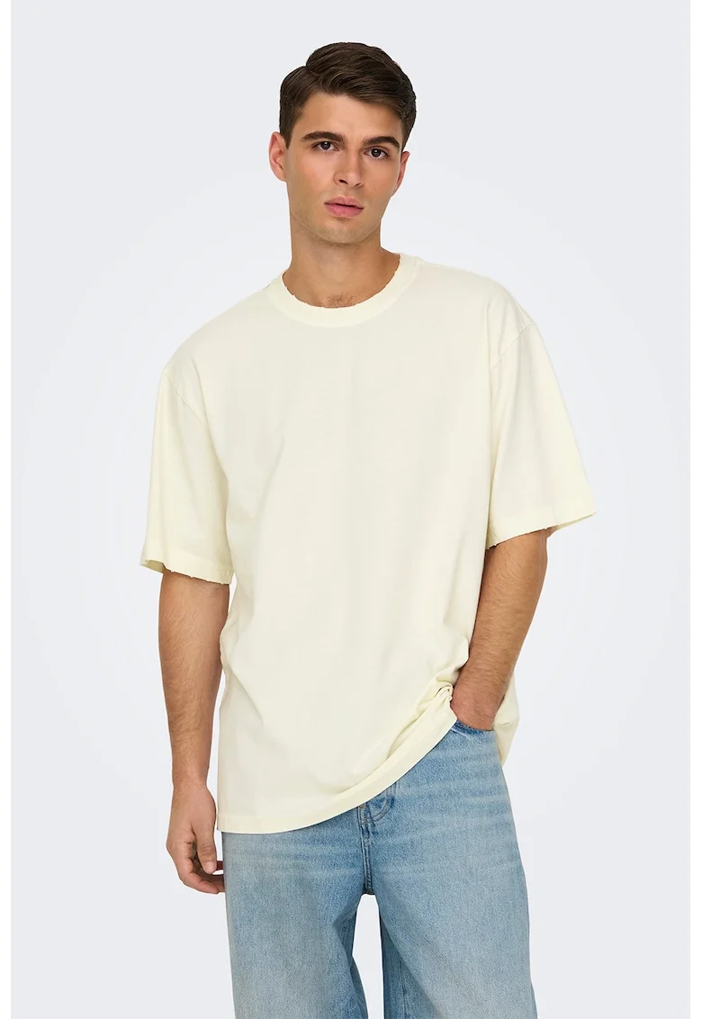 Tricou lejer cu decolteu la baza gatului, Alb fildes