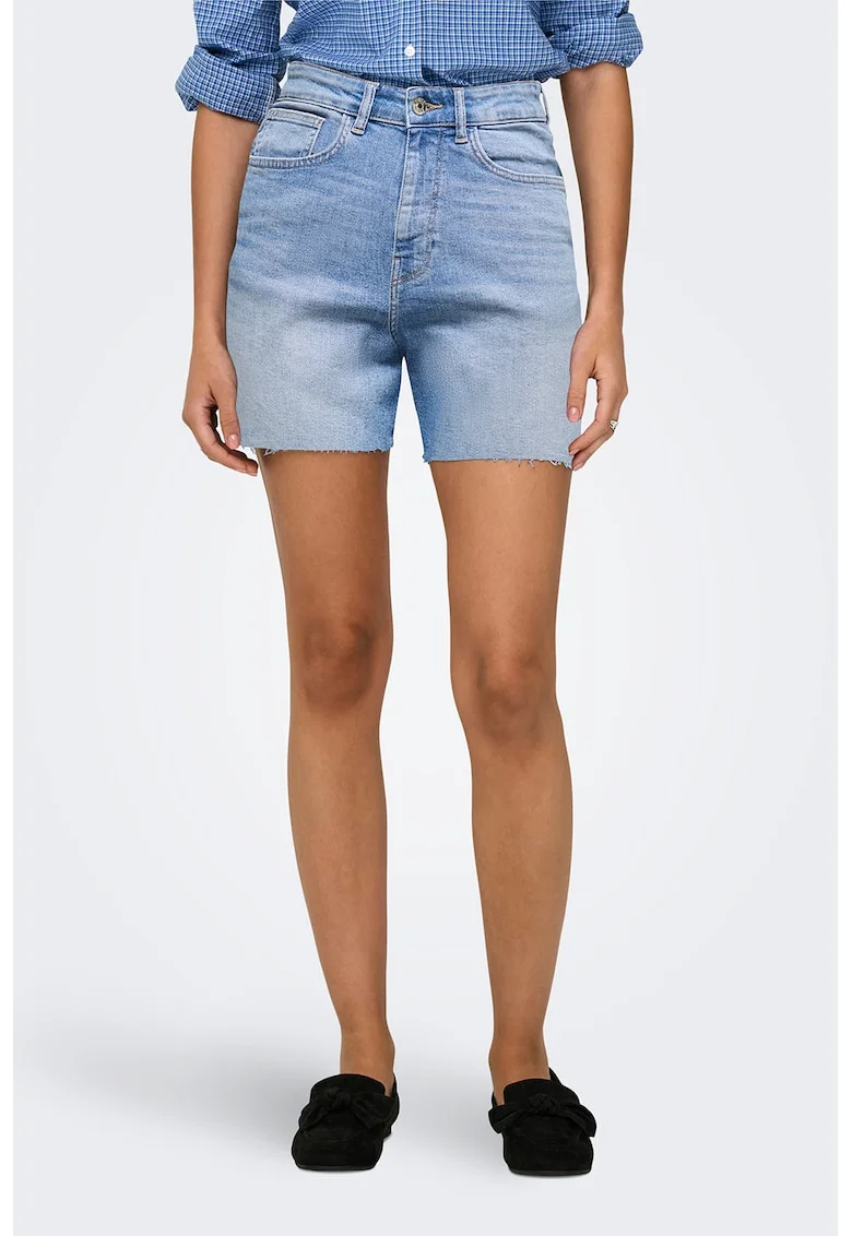 Bermude din denim cu talie inalta, Albastru deschis