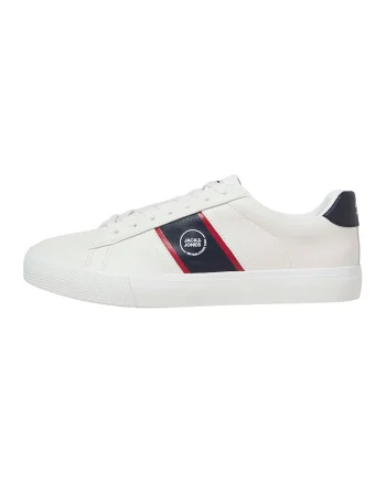 Pantofi sport de piele ecologica cu logo, Alb optic/Bleumarin