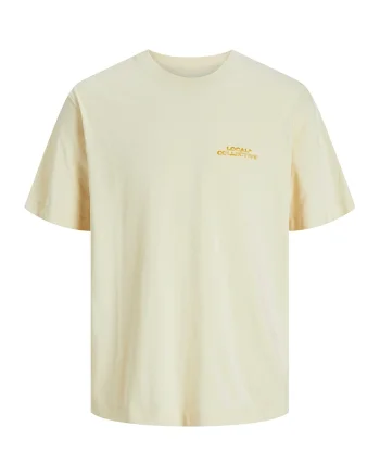 Tricou cu imprimeu si decolteu la baza gatului, Alb fildes/Roz