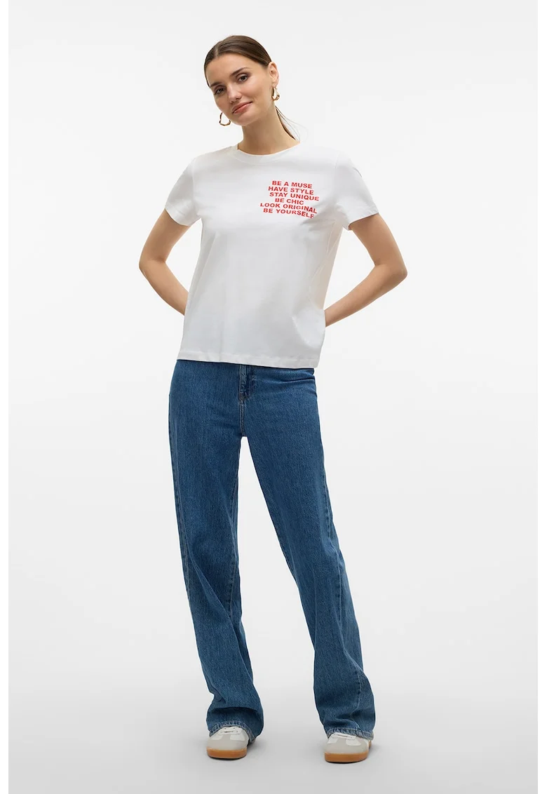 Tricou de bumbac organic cu imprimeu pe piept, Rosu/Alb