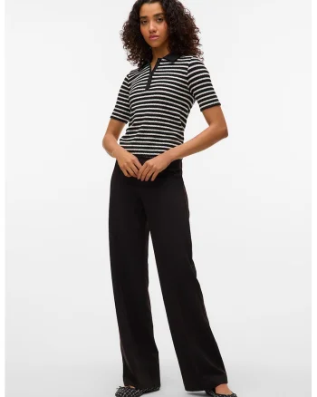 Tricou cu dungi si guler, Negru/Alb murdar