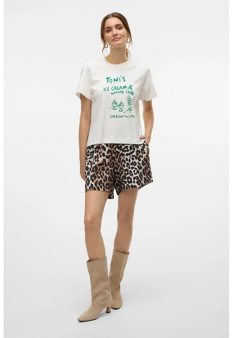 Tricou de bumbac organic cu imprimeu, Verde aquamarin/Alb murdar