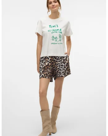 Tricou de bumbac organic cu imprimeu, Verde aquamarin/Alb murdar