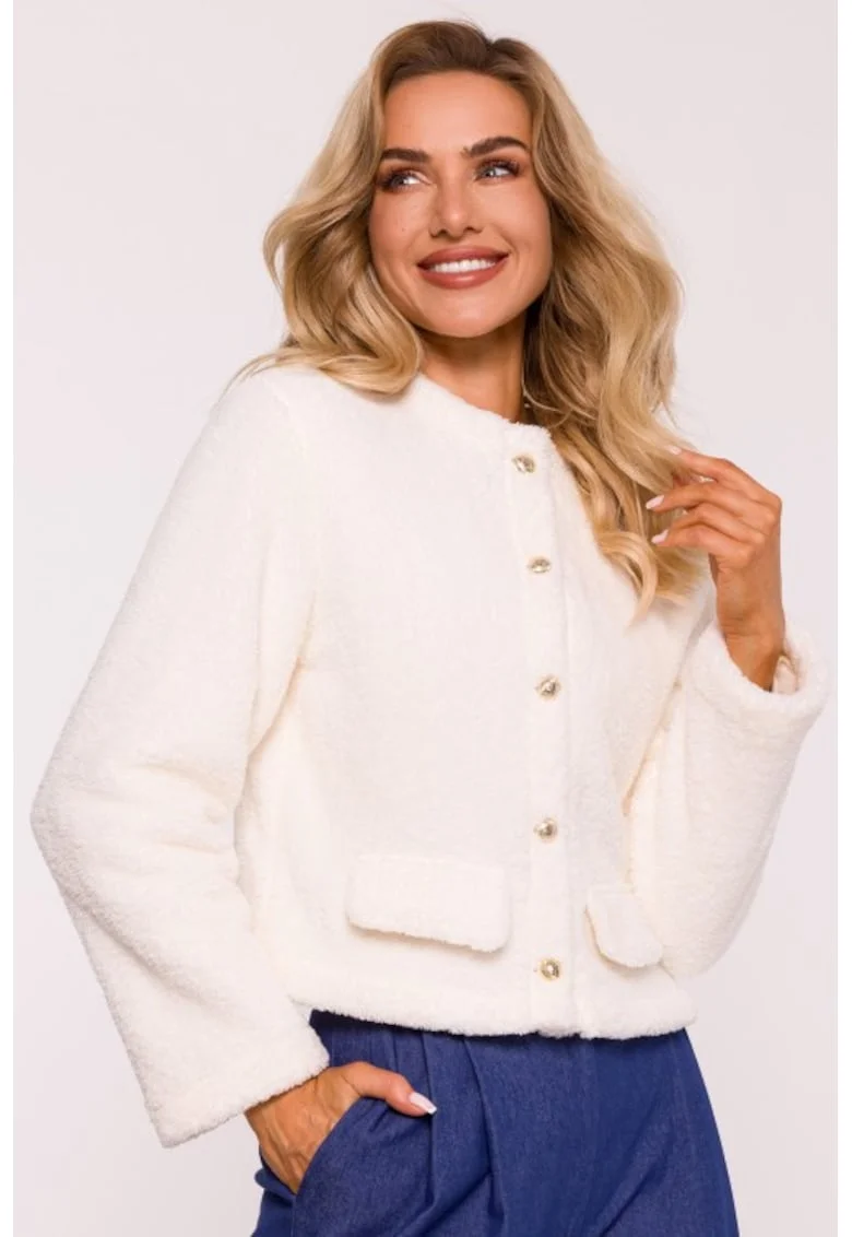 Blazer scurt din tricot tip plus,  Alb
