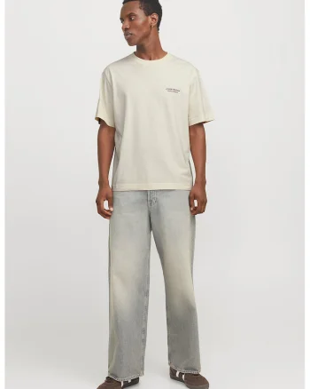 Tricou cu imprimeu text si decolteu la baza gatului, Alb/Portocaliu/Albastru