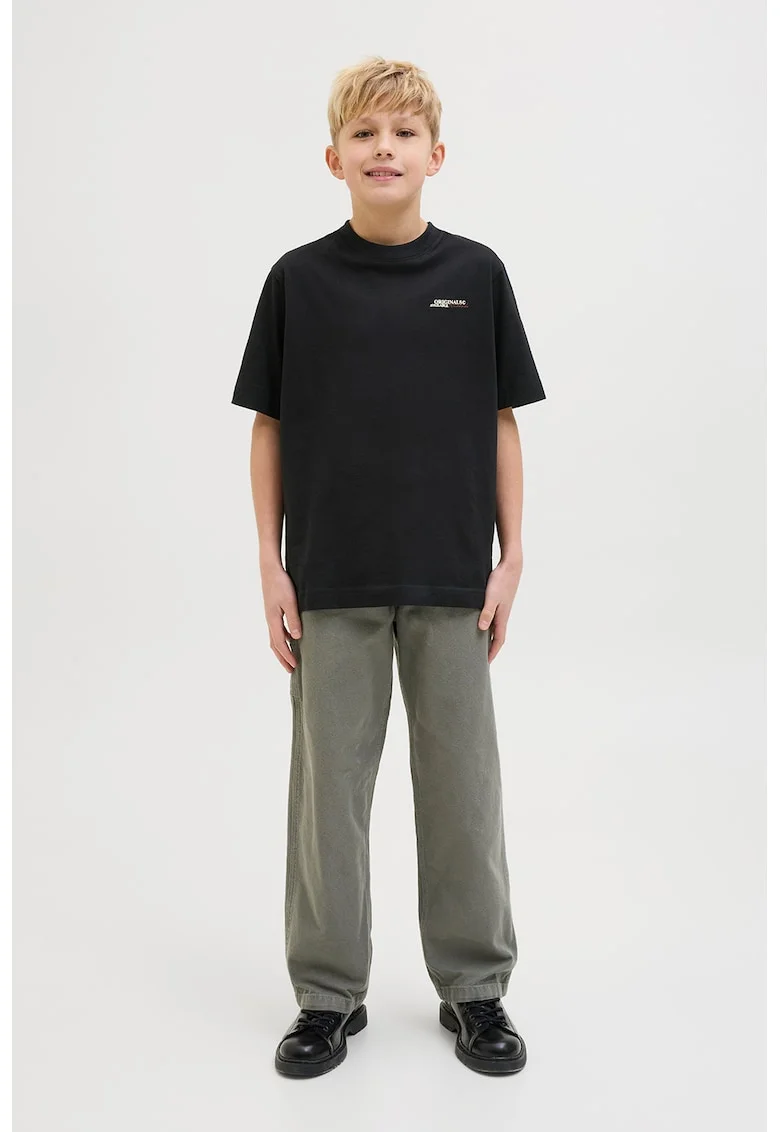 Tricou de bumbac cu imprimeu text, Negru/Crem